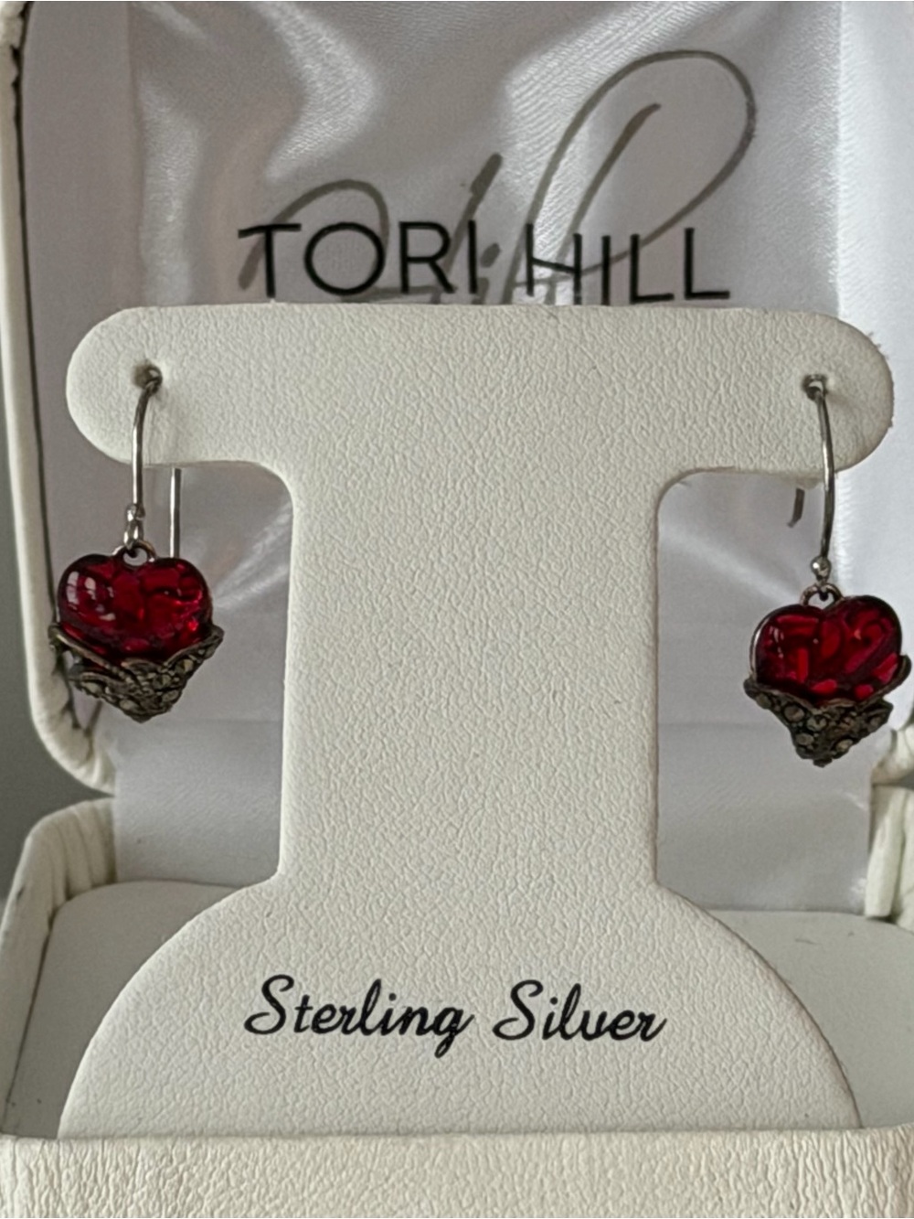 Sterling Silver Red Heart Dangle Earrings